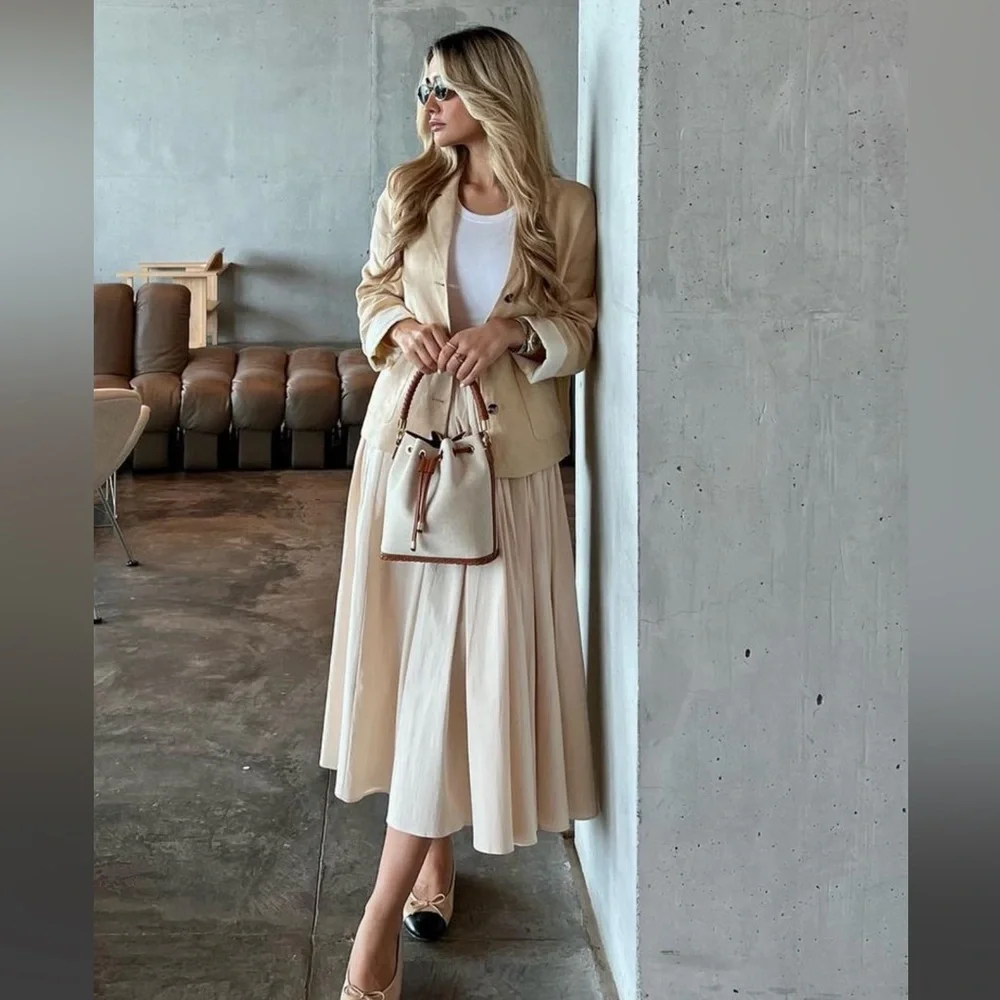 Zara 100% Linen Blazer Jacket Coat Beige Cream Neutral ZW Collection lined S NWT - Picture 6 of 16